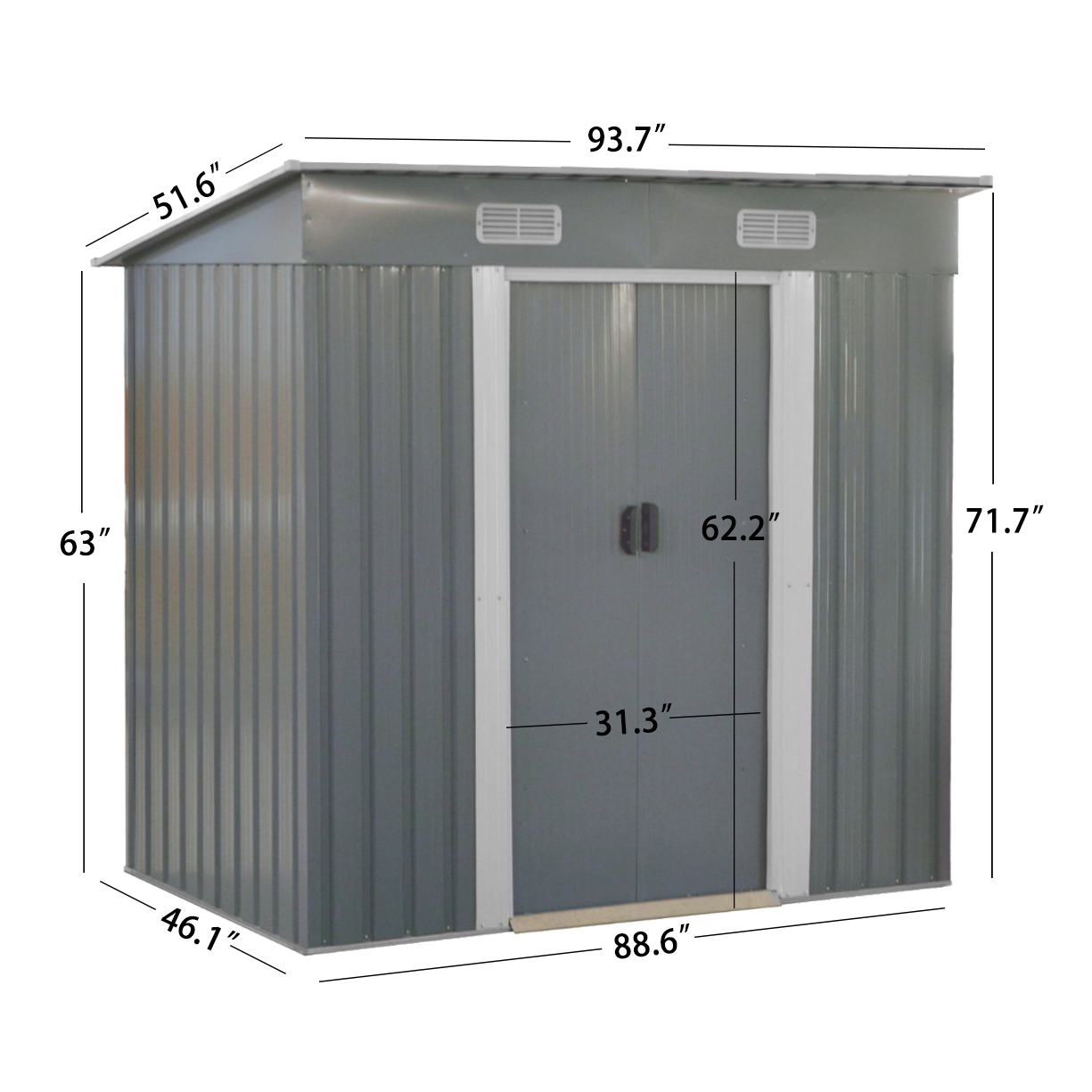 FORESTWEST 668, 8‘ x 4’ Galvanized Steel Outdoor Garden Storage Tool Shed