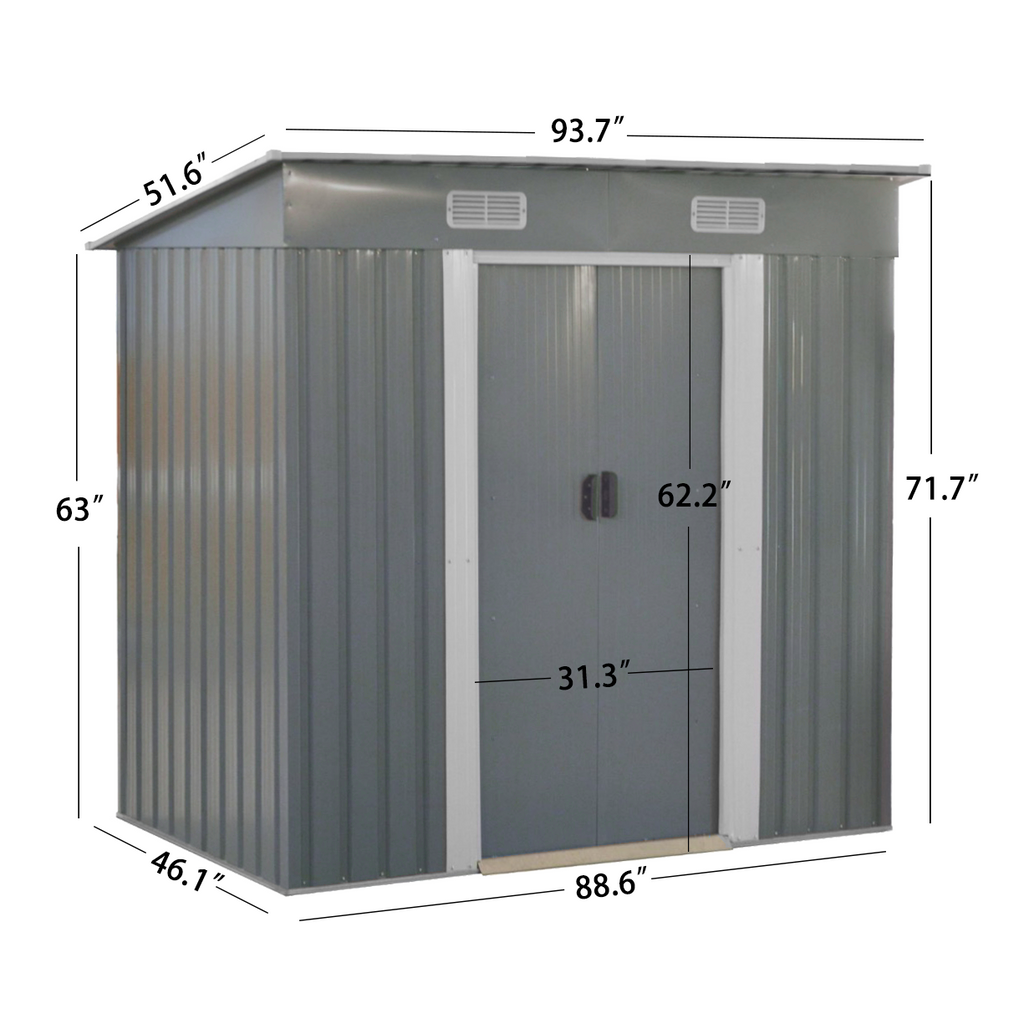 8‘ x 4’ Galvanized Steel Outdoor Garden Storage Tool Shed | FORESTWEST